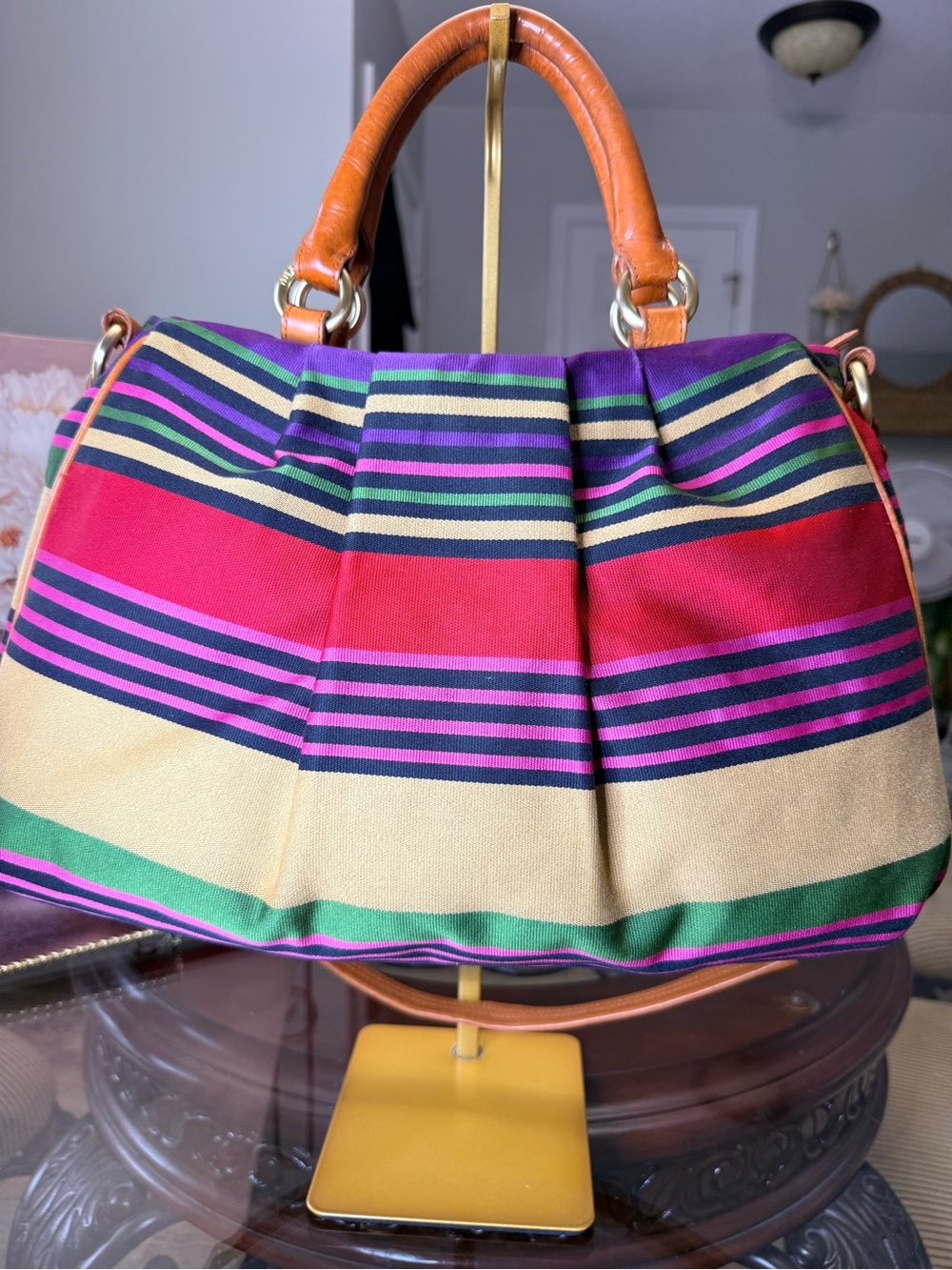 Brahmin vintage Multicolor Striped Shoulder Bag in Purple, Green & Tan - Picture 4 of 8
